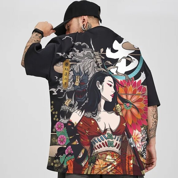 kimurasansya Other - Mulan Samurai Geisha Tattoo Graphic Art Floral Japan Black T-Shirt Men’s Size M